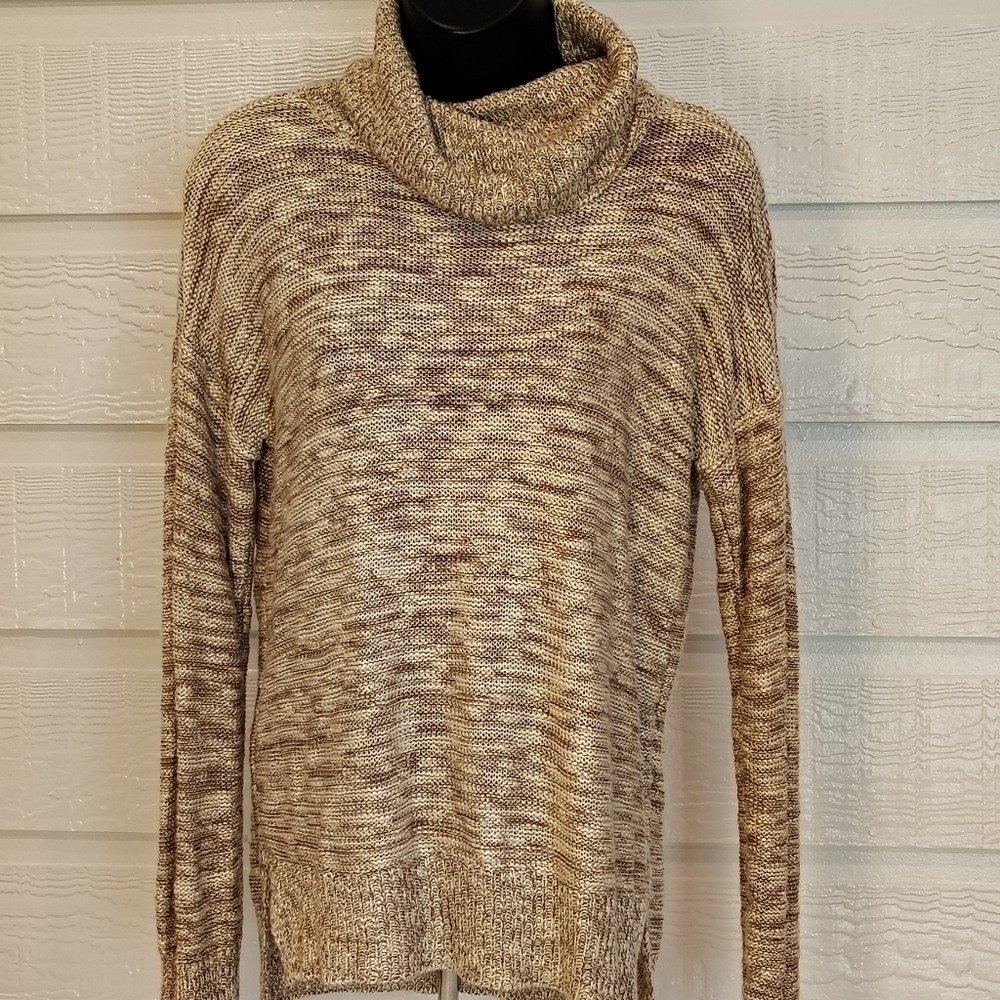 Cozy Cowl Neck Women M Drop Sleeve Oversized Beige Sweater Chunky Neutral